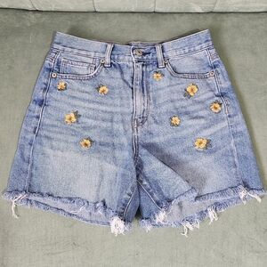 American Eagle Embroidered Flowers Denim Mom Shorts Size 00